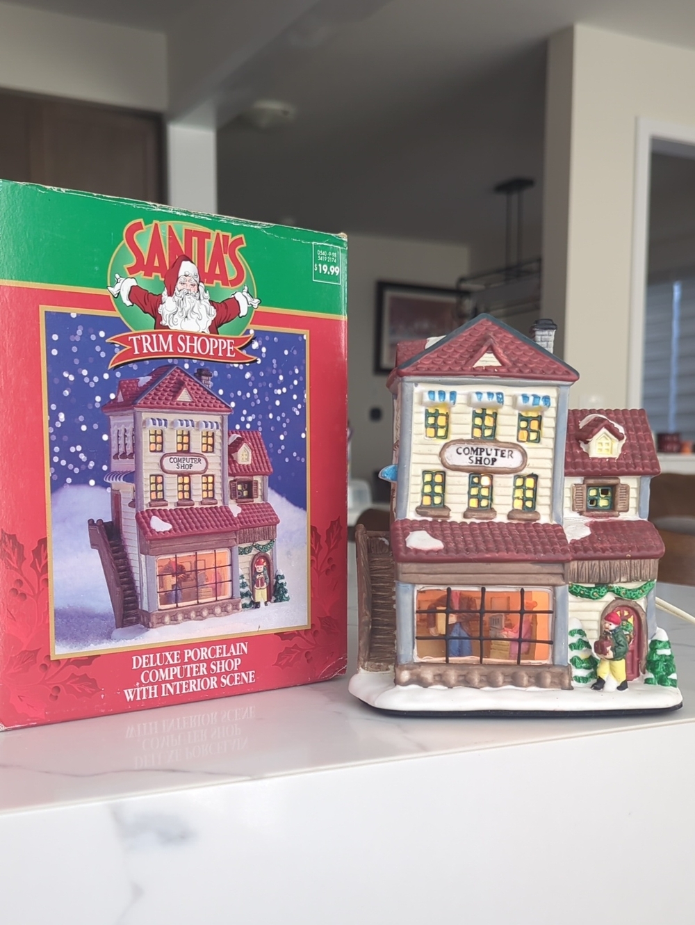 Porcelain Computer Shop With Interior Scene Christmas Village Building House